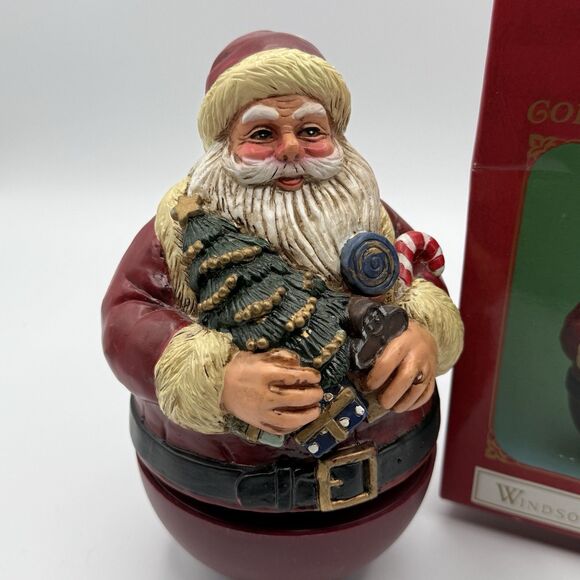 Vtg Musical Revolving Santa 7” Windsor Collection Roly Poly Video Works Wind 90s - Picture 3 of 12
